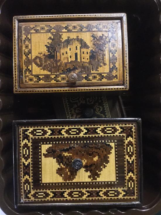 Tunbridge Ware - 4 various mosaic rectangular boxes